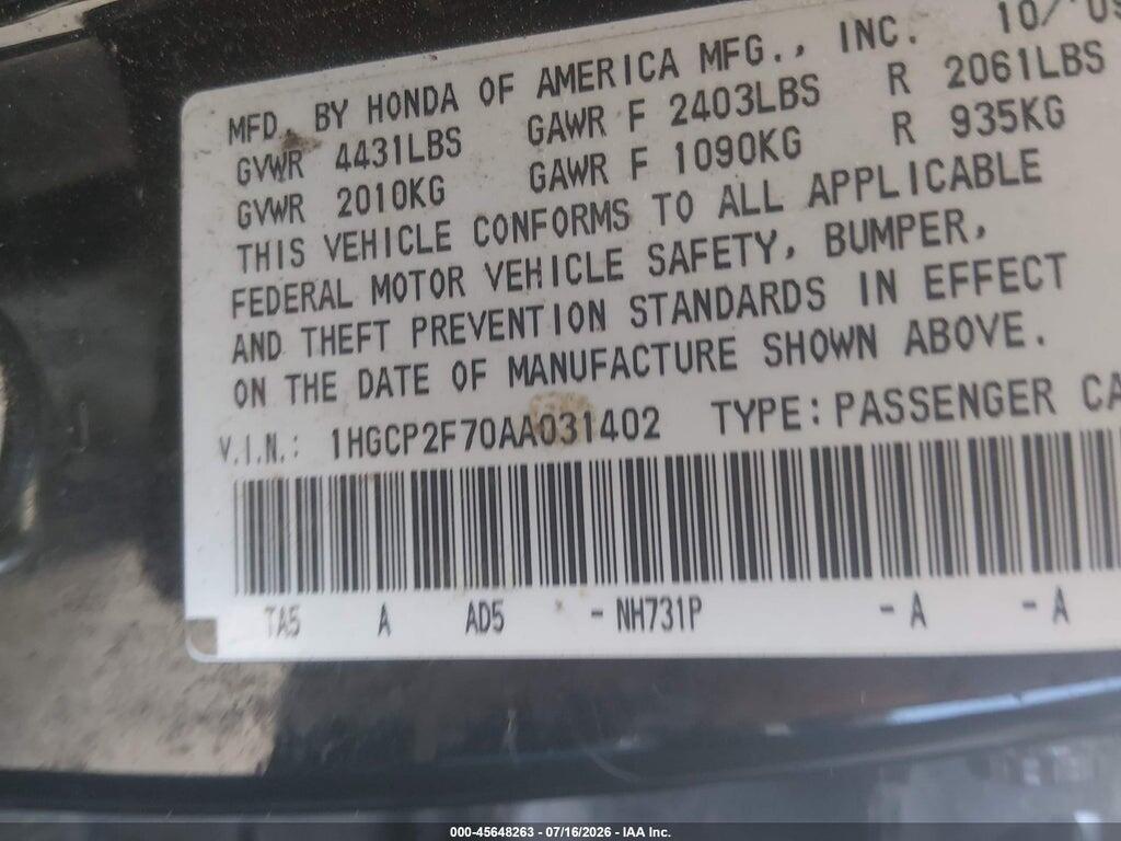 1HGCP2F70AA031402 2010 HONDA ACCORD photo no. 9