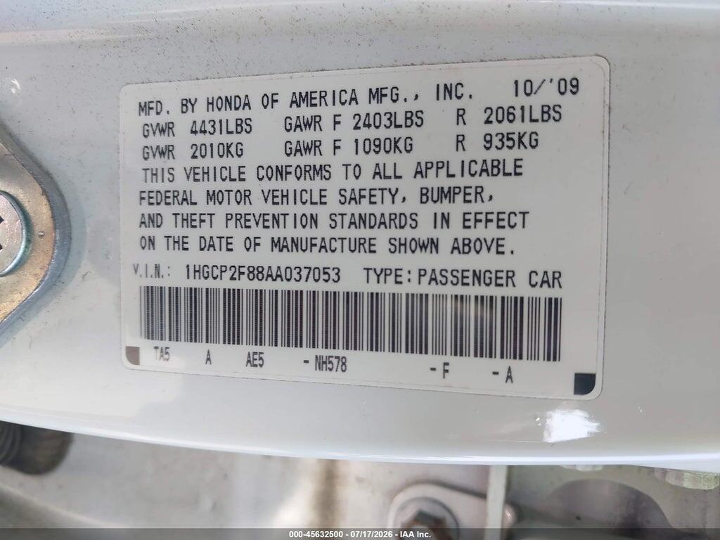 1HGCP2F88AA037053 2010 HONDA ACCORD photo no. 9