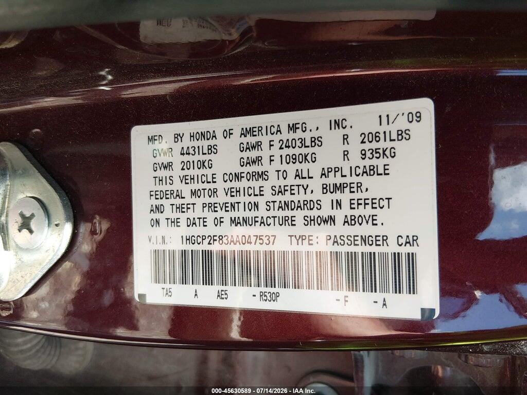 1HGCP2F83AA047537 2010 HONDA ACCORD photo no. 9
