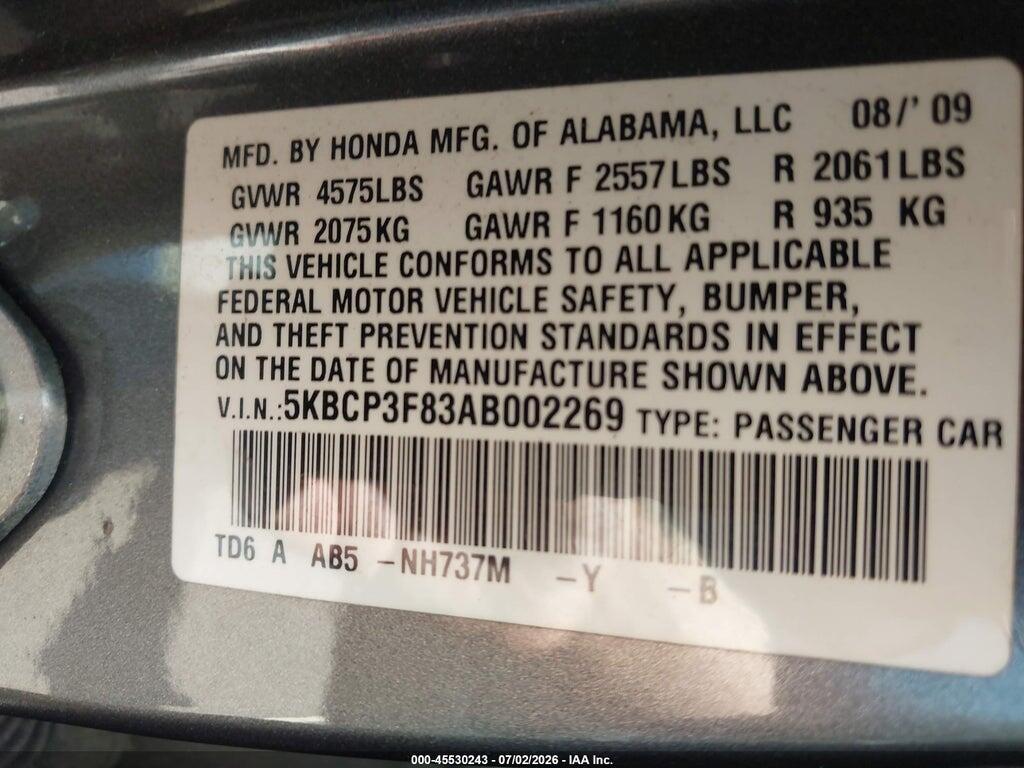 5KBCP3F83AB002269 2010 HONDA ACCORD photo no. 9