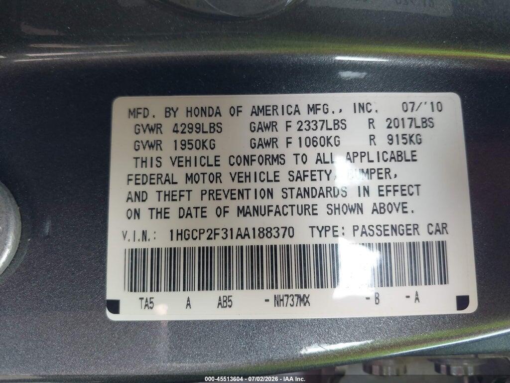 1HGCP2F31AA188370 2010 HONDA ACCORD photo no. 9