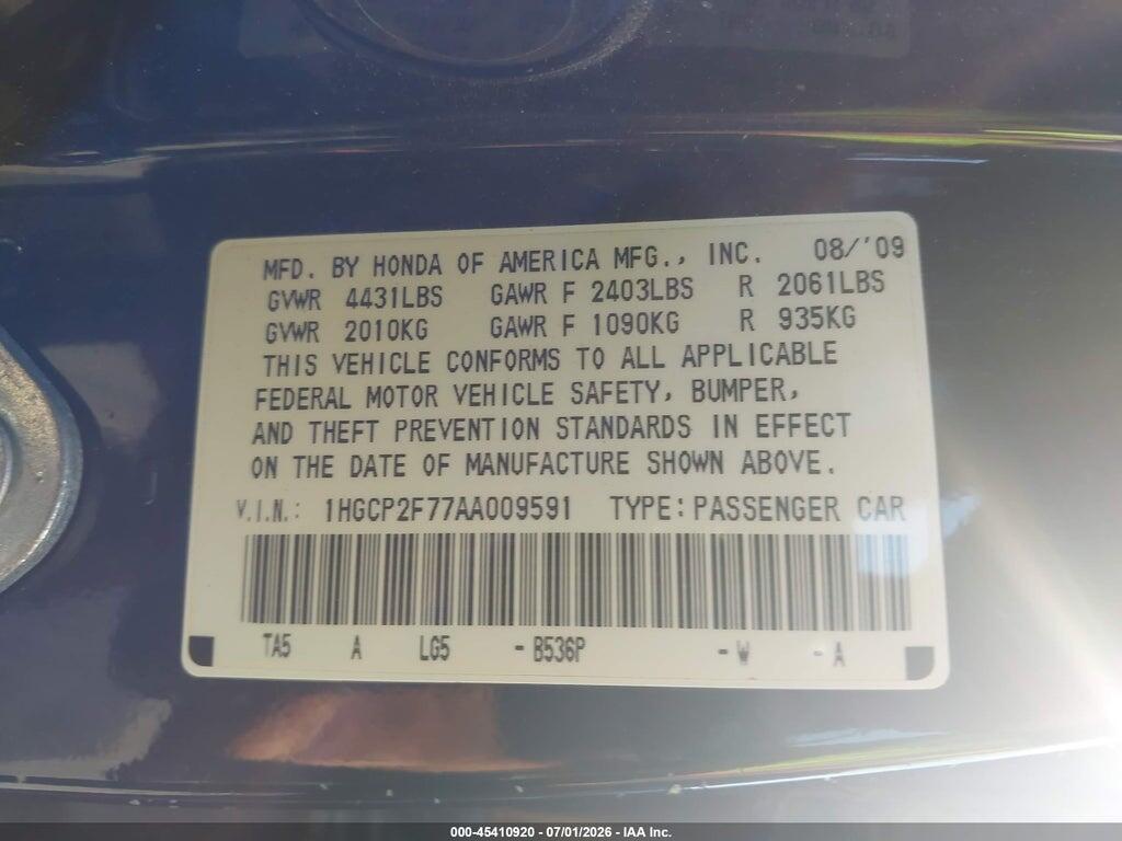 1HGCP2F77AA009591 2010 HONDA ACCORD photo no. 9
