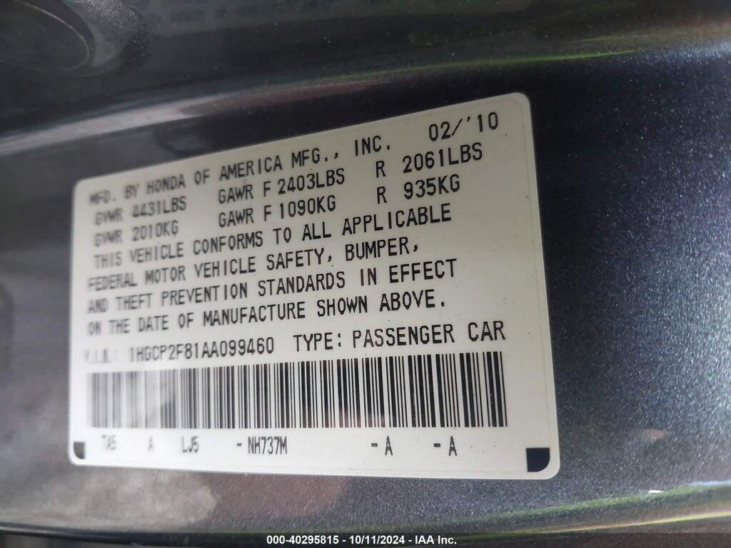 1HGCP2F81AA099460 2010 HONDA ACCORD photo no. 9