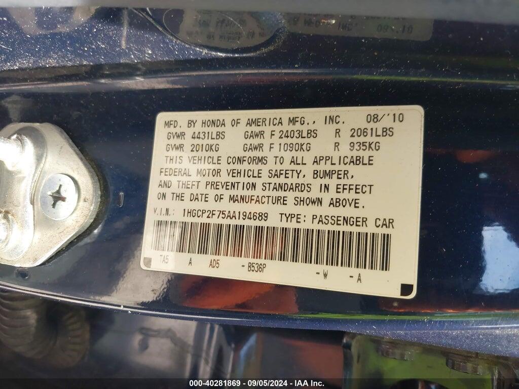 1HGCP2F75AA194689 2010 HONDA ACCORD photo no. 9