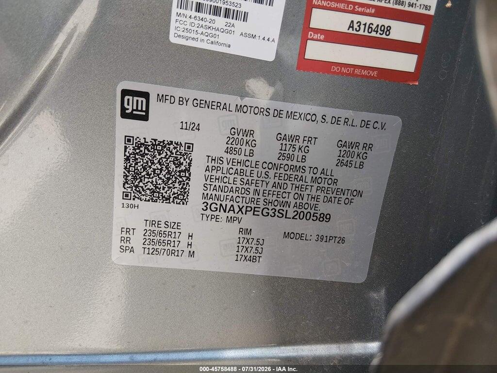 3GNAXPEG3SL200589 2025 CHEVROLET EQUINOX photo no. 9