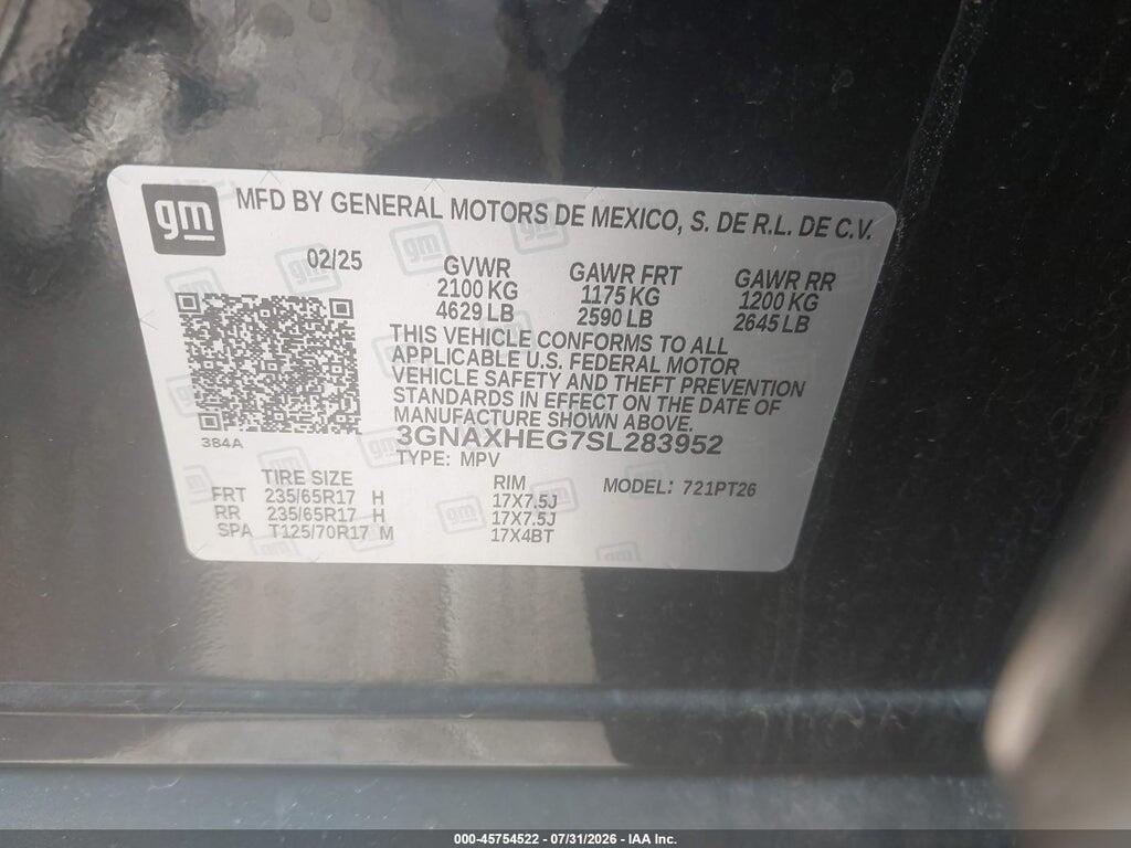 3GNAXHEG7SL283952 2025 CHEVROLET EQUINOX photo no. 9