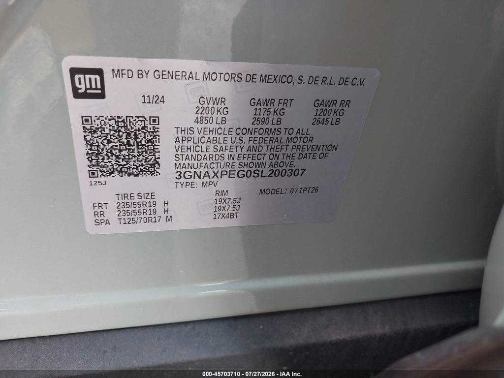 3GNAXPEG0SL200307 2025 CHEVROLET EQUINOX photo no. 9