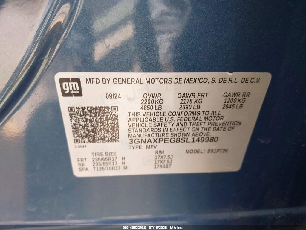 3GNAXPEG8SL149980 2025 CHEVROLET EQUINOX photo no. 9