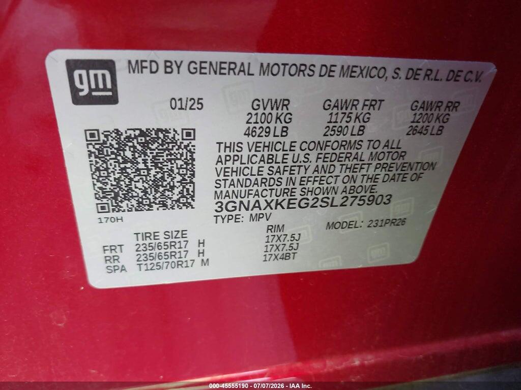 3GNAXKEG2SL275903 2025 CHEVROLET EQUINOX photo no. 9