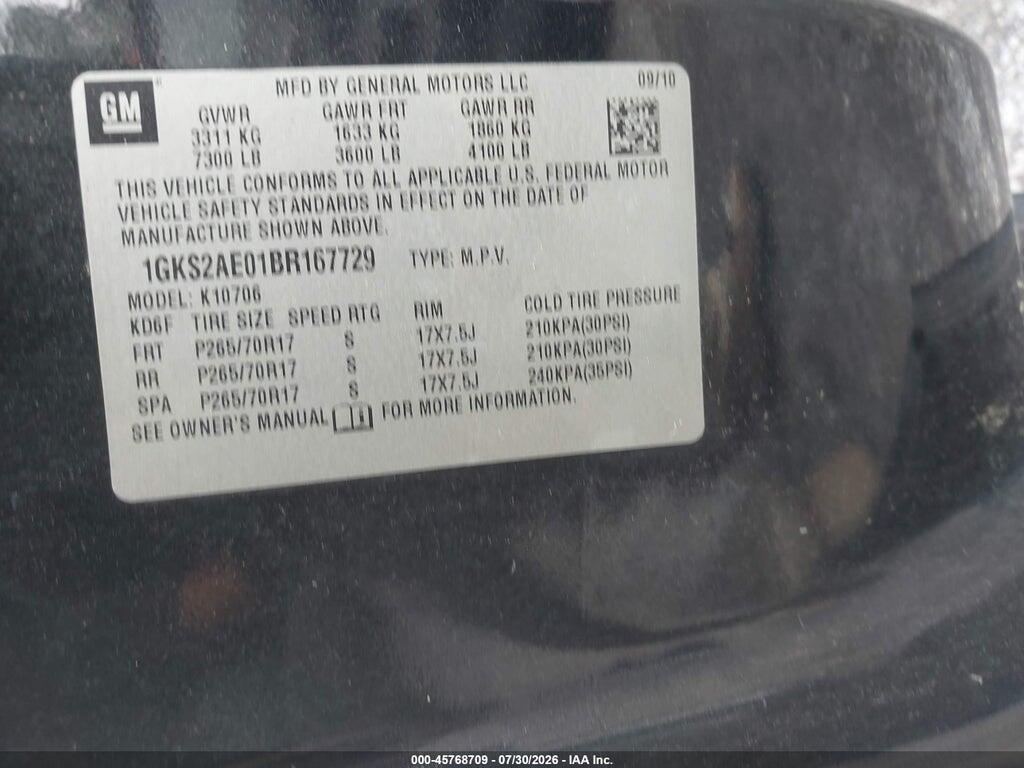 1GKS2AE01BR167729 2011 GMC YUKON photo no. 9