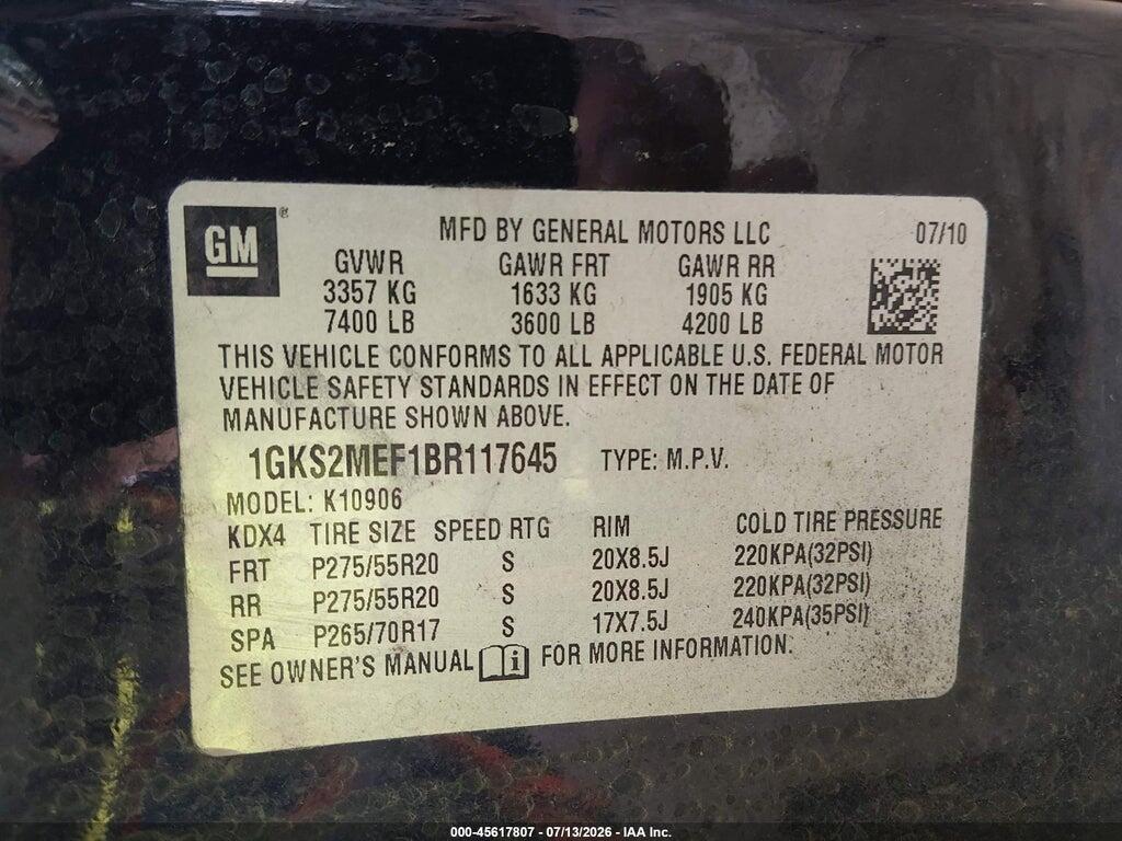1GKS2MEF1BR117645 2011 GMC YUKON XL 1500 photo no. 9