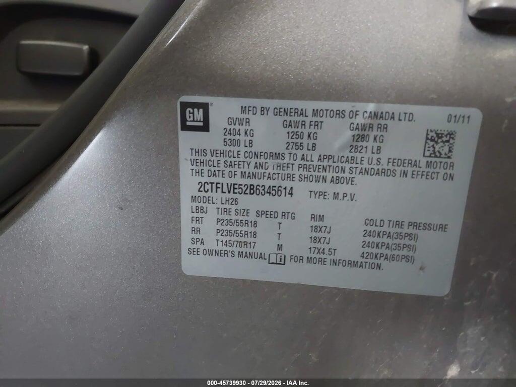 2CTFLVE52B6345614 2011 GMC TERRAIN photo no. 9