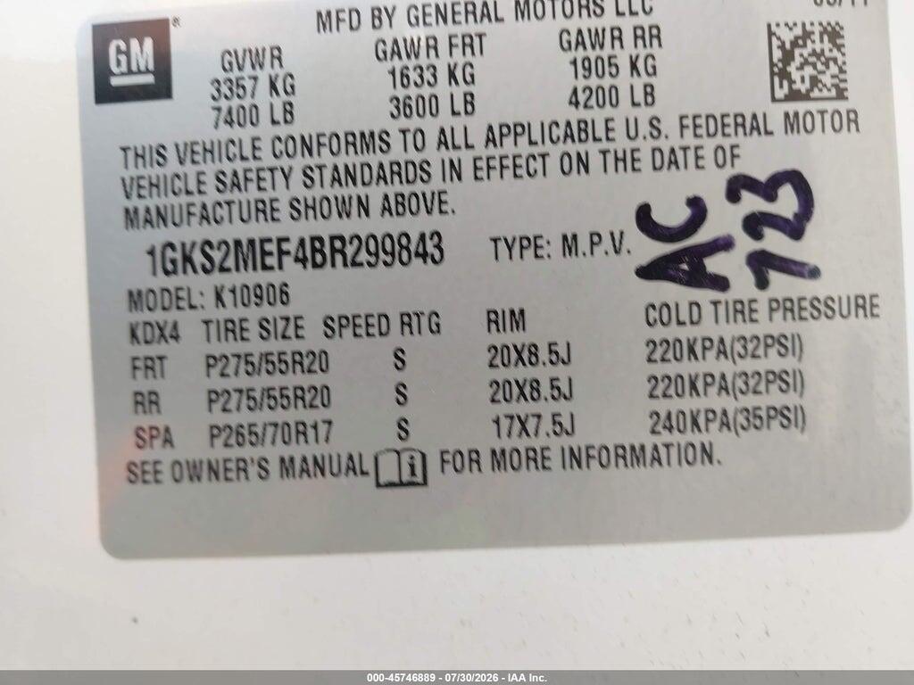 1GKS2MEF4BR299843 2011 GMC YUKON XL 1500 photo no. 9