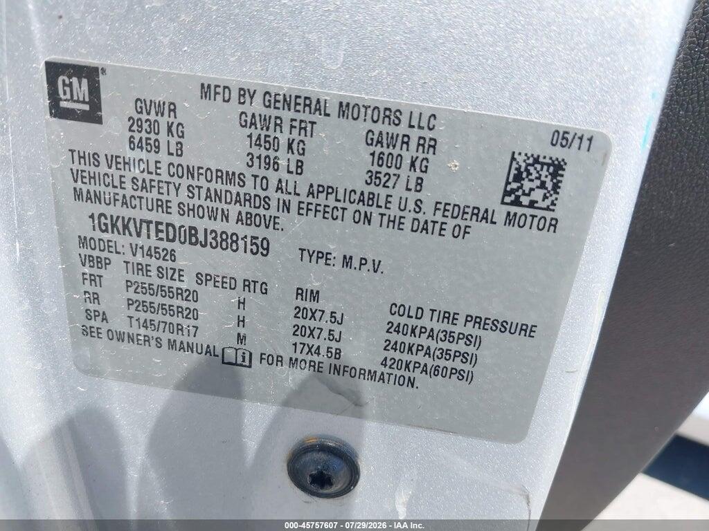 1GKKVTED0BJ388159 2011 GMC ACADIA photo no. 9