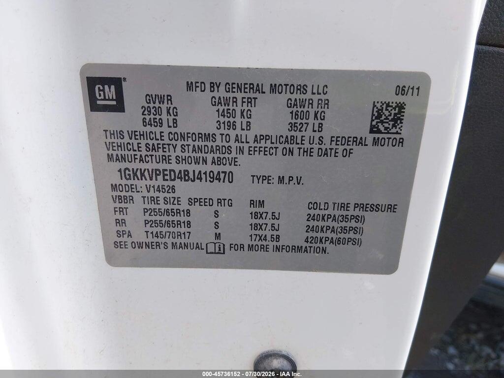 1GKKVPED4BJ419470 2011 GMC ACADIA photo no. 9
