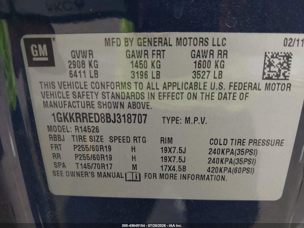 1GKKRRED8BJ318707 2011 GMC ACADIA photo no. 9