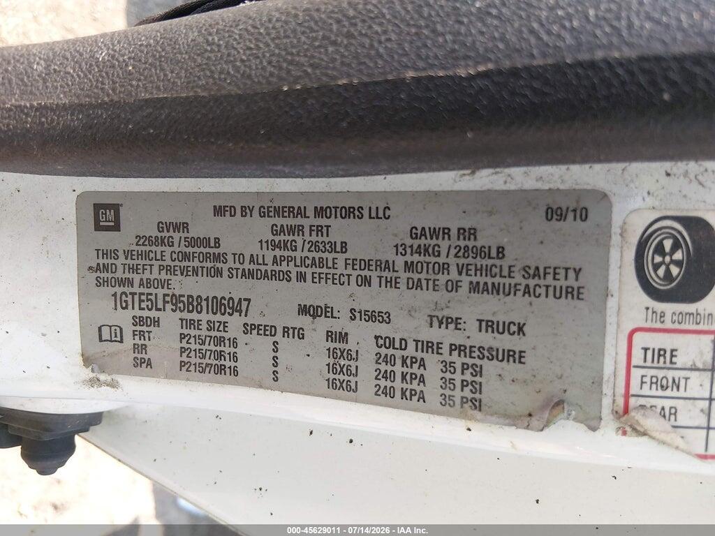 1GTE5LF95B8106947 2011 GMC CANYON photo no. 9