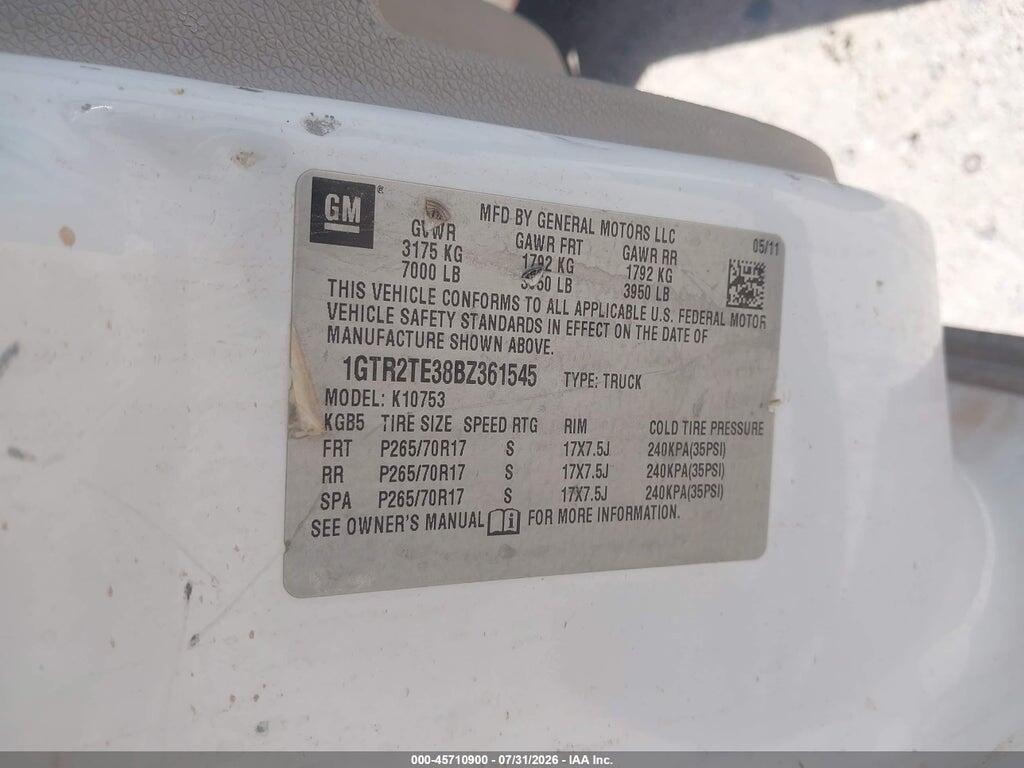 1GTR2TE38BZ361545 2011 GMC SIERRA 1500 photo no. 9