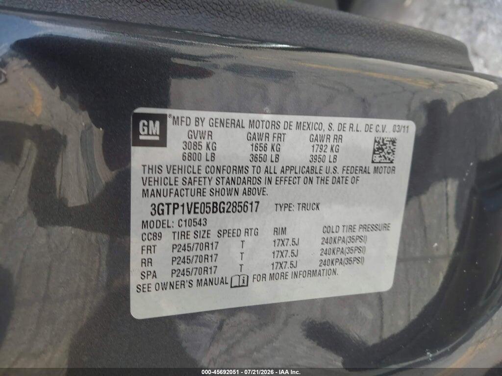 3GTP1VE05BG285617 2011 GMC SIERRA 1500 photo no. 9
