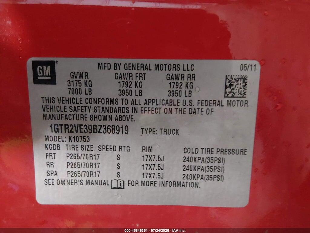 1GTR2VE39BZ368919 2011 GMC SIERRA 1500 photo no. 9