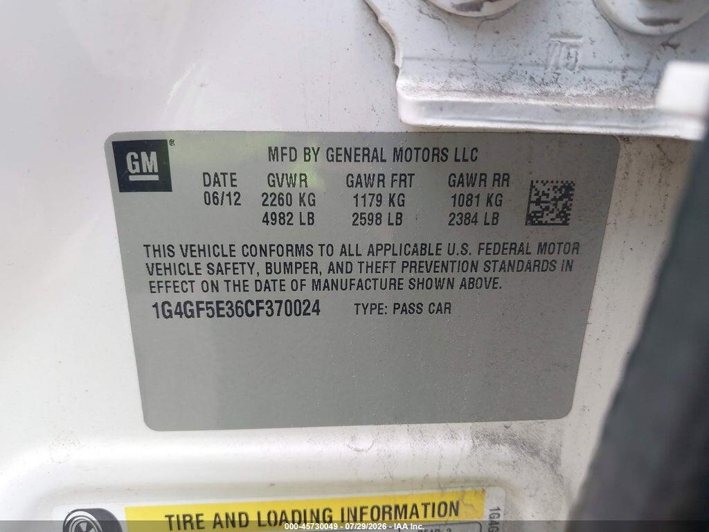 1G4GF5E36CF370024 2012 BUICK LACROSSE photo no. 9