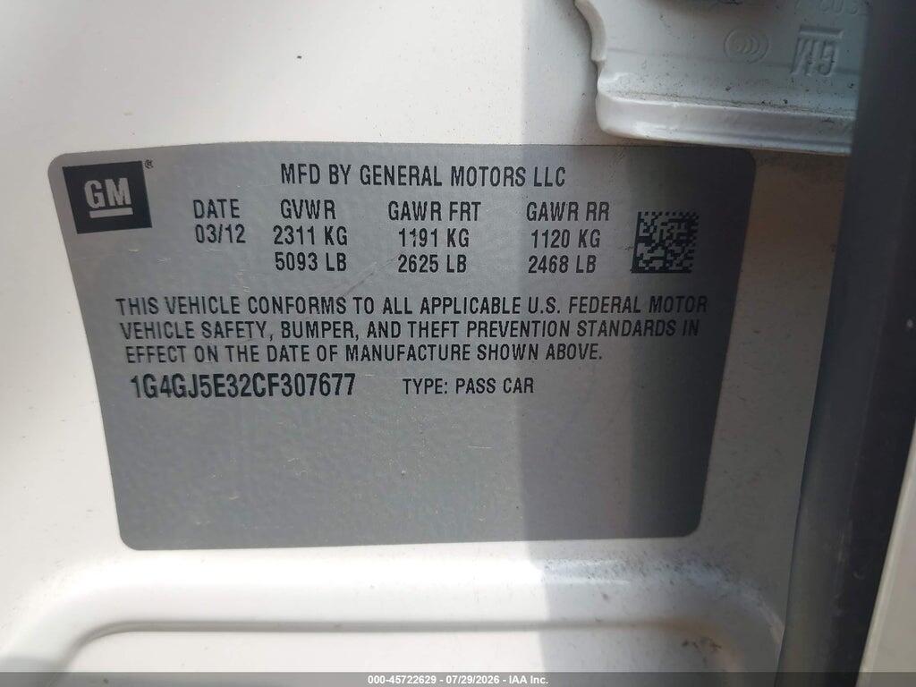 1G4GJ5E32CF307677 2012 BUICK LACROSSE photo no. 9