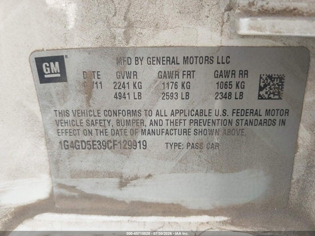 1G4GD5E39CF129919 2012 BUICK LACROSSE photo no. 9