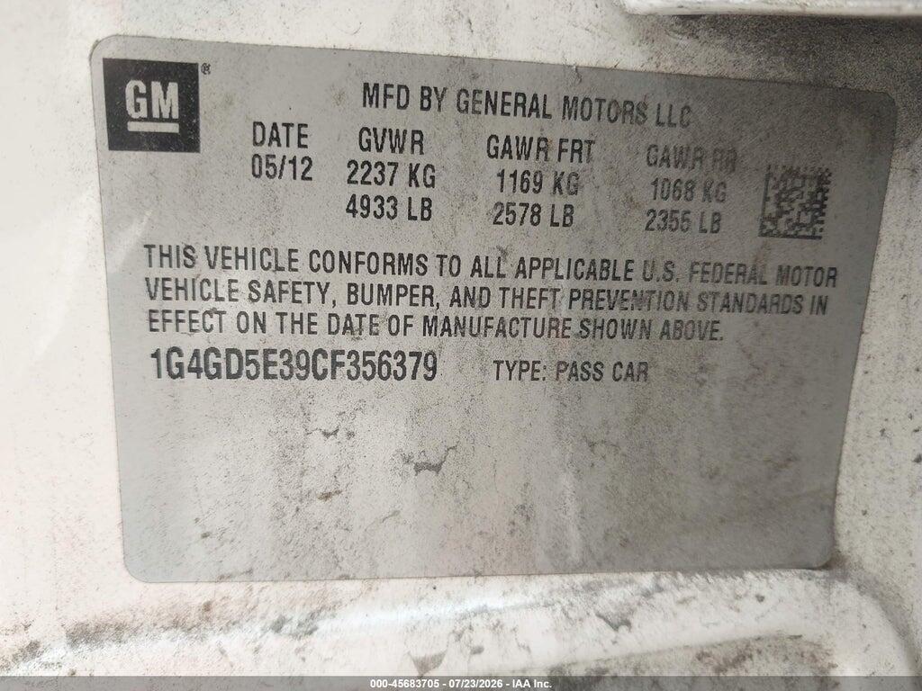 1G4GD5E39CF356379 2012 BUICK LACROSSE photo no. 9