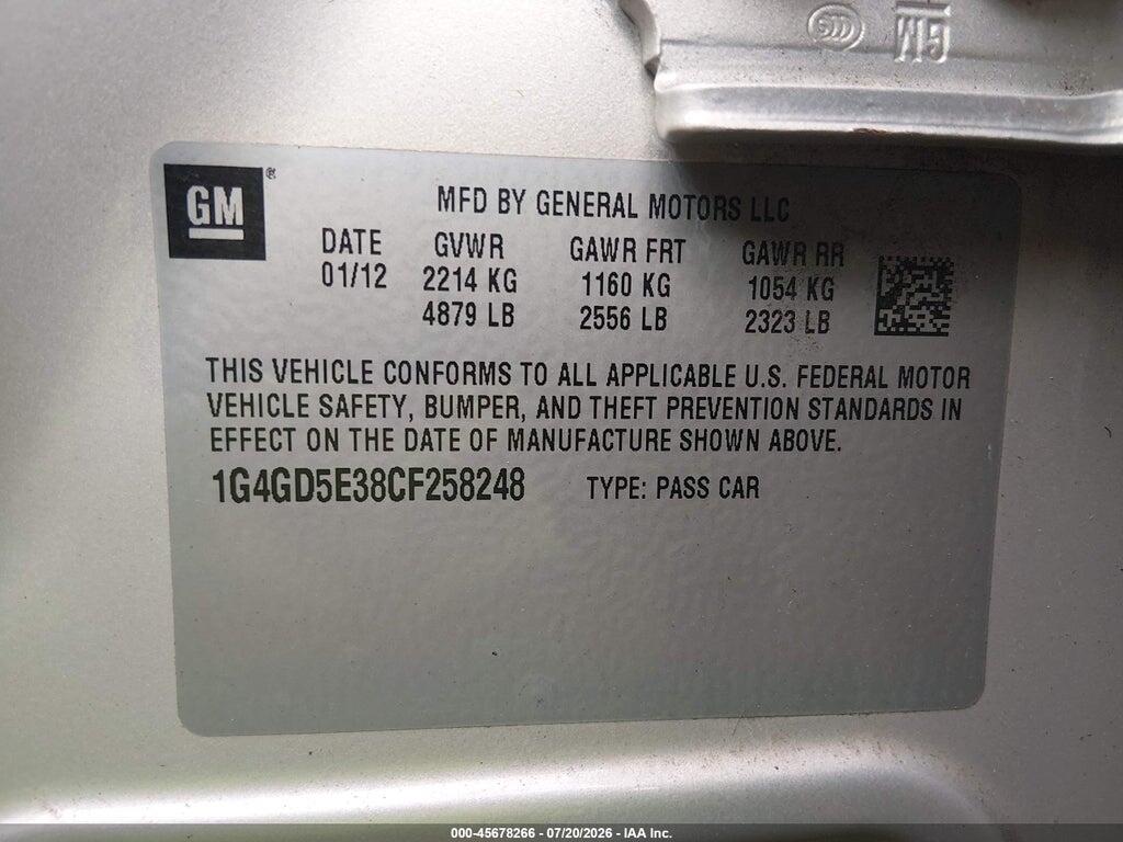 1G4GD5E38CF258248 2012 BUICK LACROSSE photo no. 9