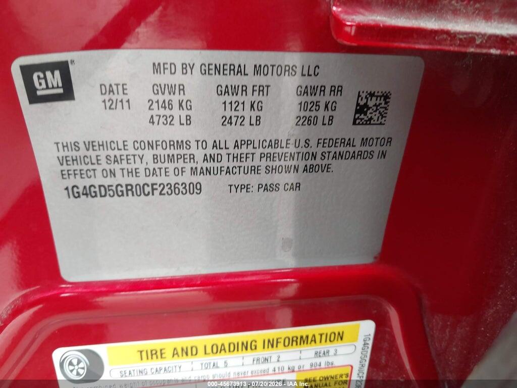 1G4GD5GR0CF236309 2012 BUICK LACROSSE photo no. 9