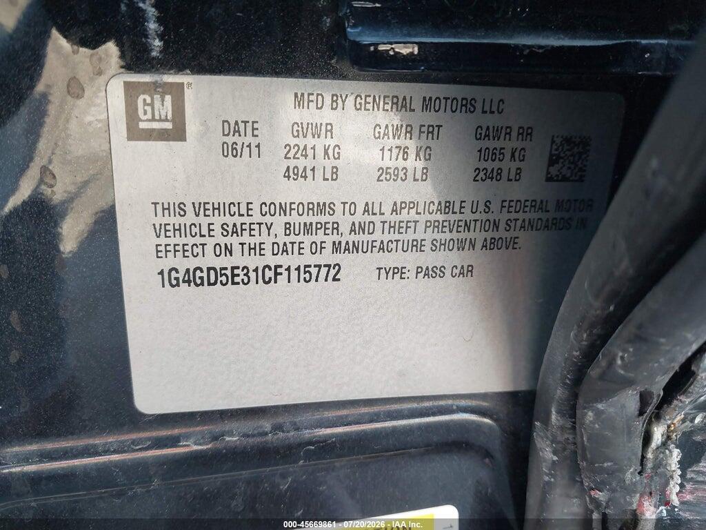 1G4GD5E31CF115772 2012 BUICK LACROSSE photo no. 9