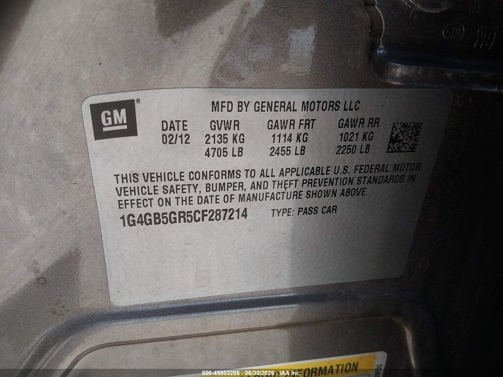 1G4GB5GR5CF287214 2012 BUICK LACROSSE photo no. 9
