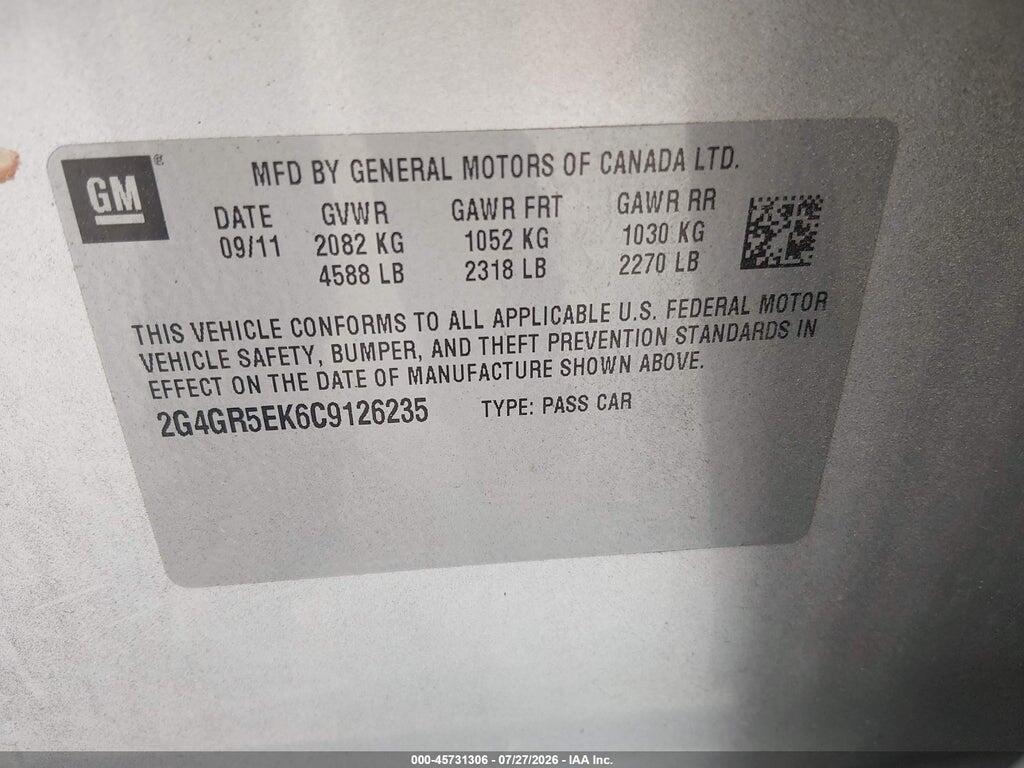 2G4GR5EK6C9126235 2012 BUICK REGAL photo no. 9