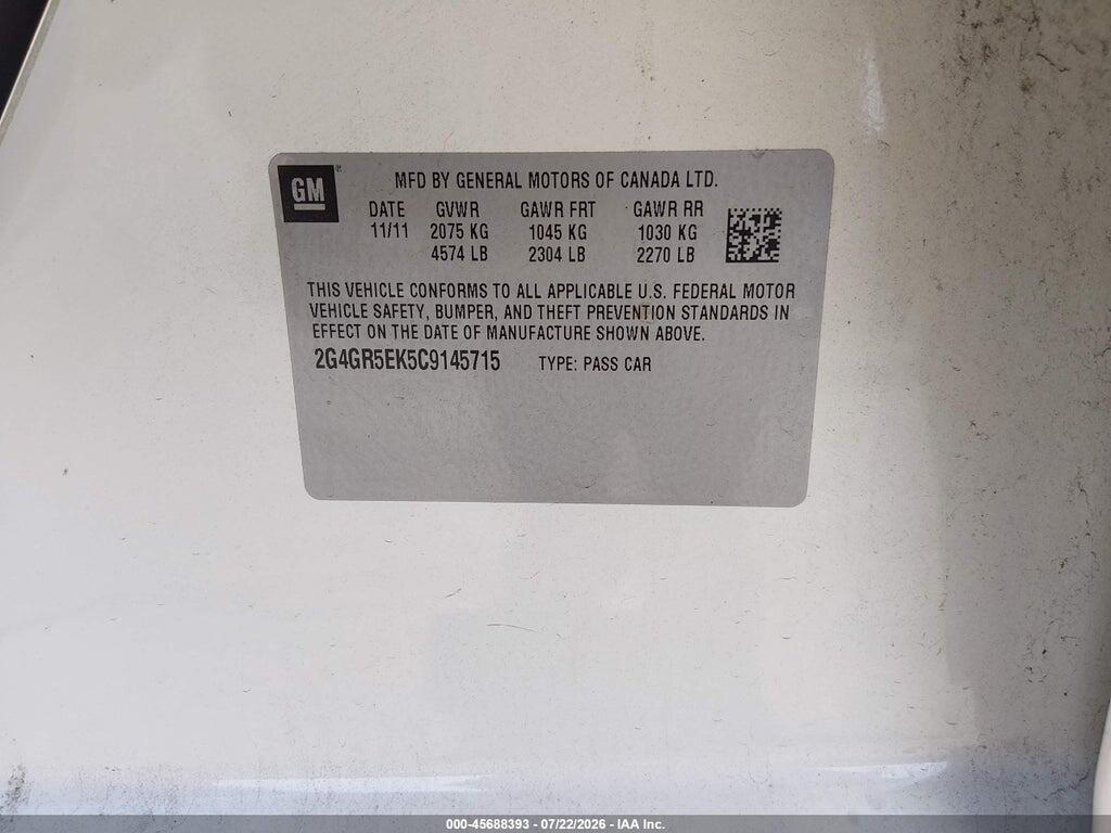 2G4GR5EK5C9145715 2012 BUICK REGAL photo no. 9
