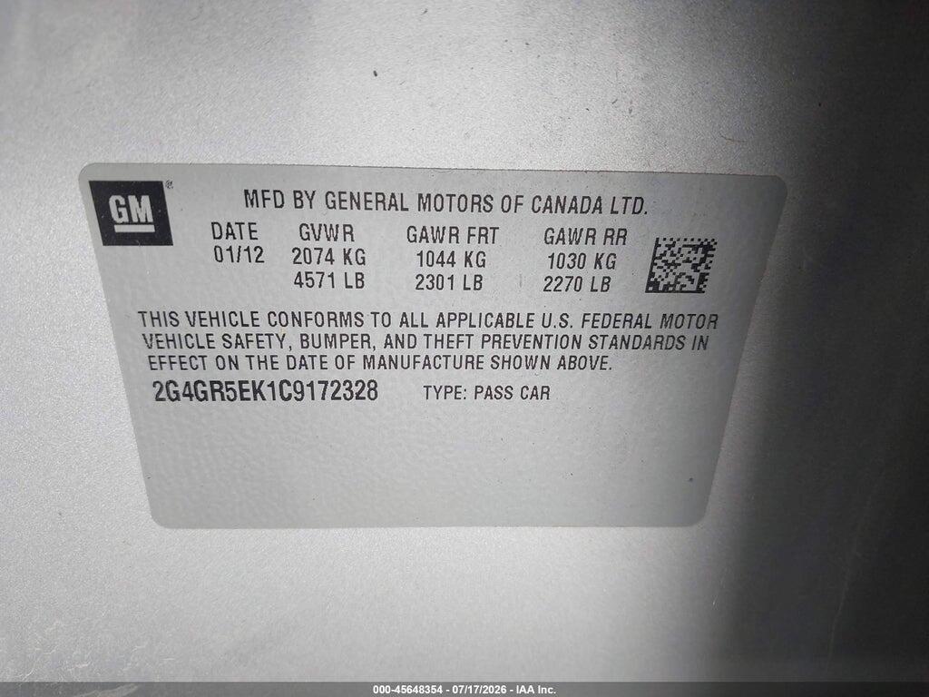 2G4GR5EK1C9172328 2012 BUICK REGAL photo no. 9