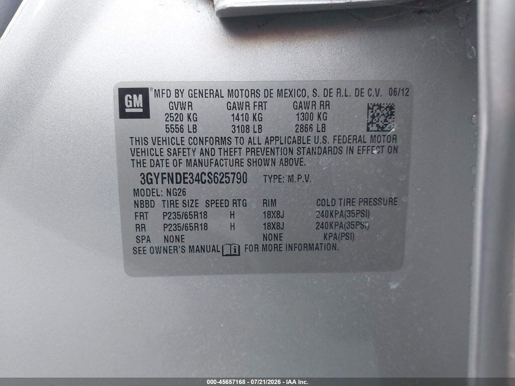 3GYFNDE34CS625790 2012 CADILLAC SRX photo no. 9