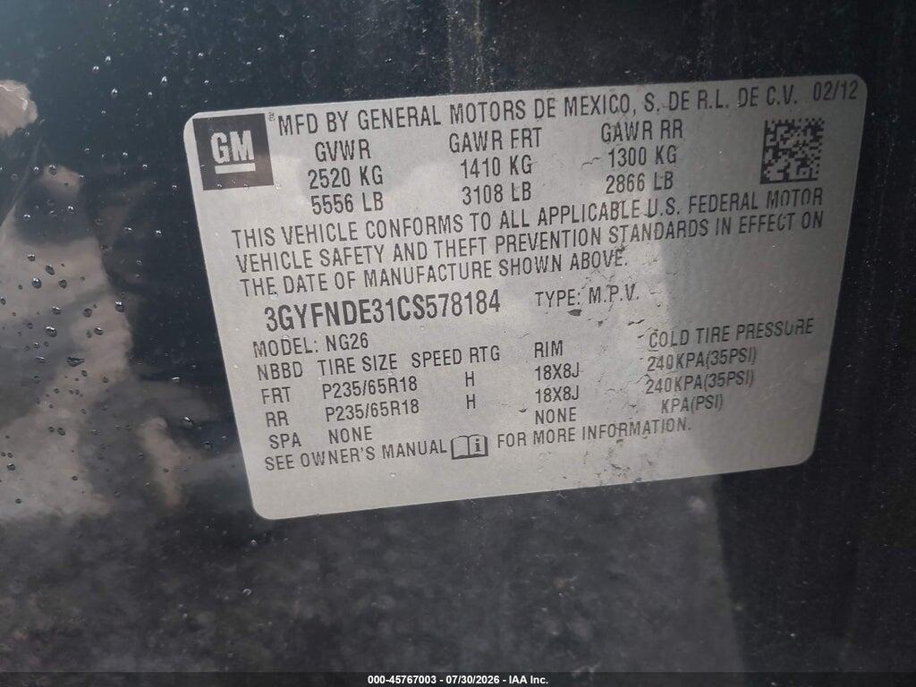 3GYFNDE31CS578184 2012 CADILLAC SRX photo no. 9