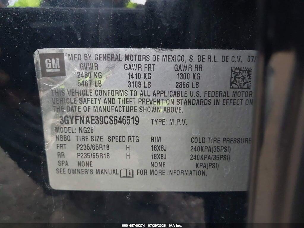 3GYFNAE39CS646519 2012 CADILLAC SRX photo no. 9