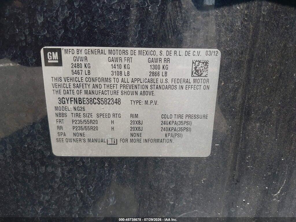 3GYFNBE38CS582348 2012 CADILLAC SRX photo no. 9