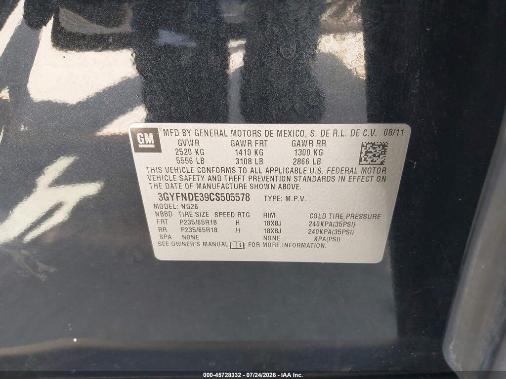 3GYFNDE39CS505578 2012 CADILLAC SRX photo no. 9
