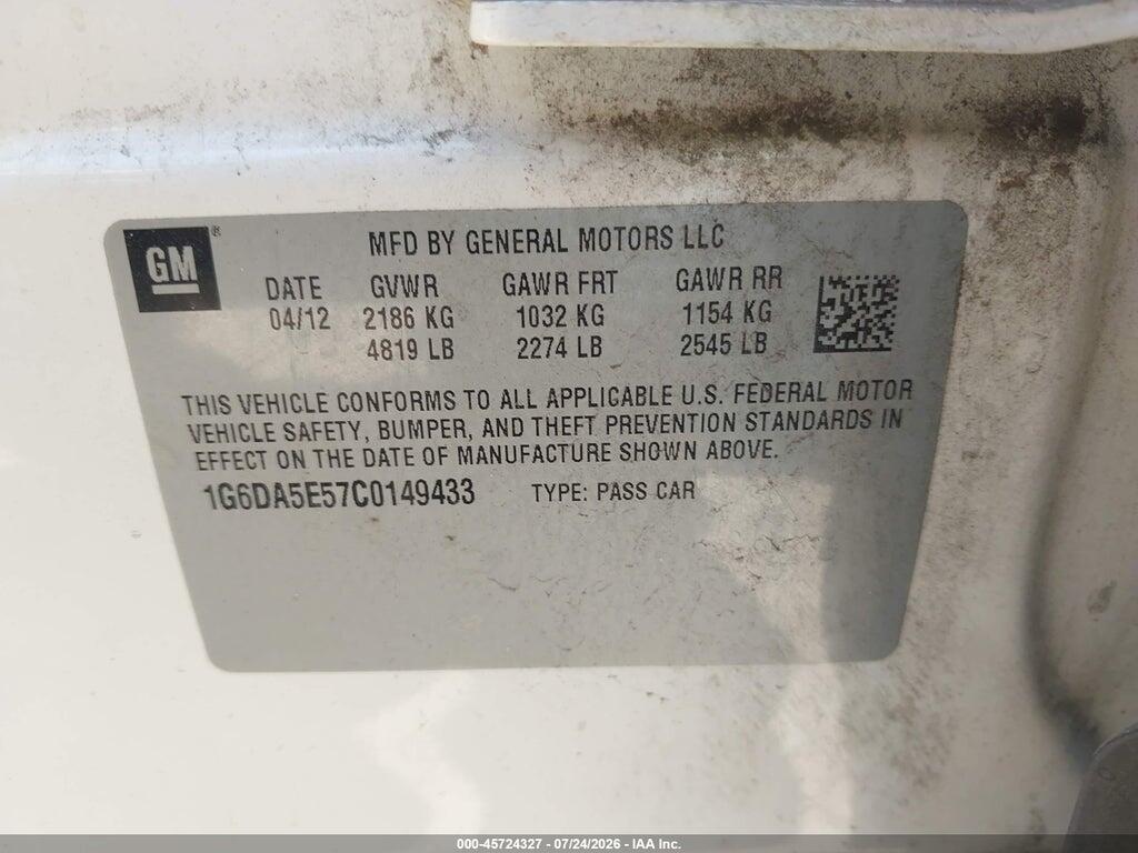 1G6DA5E57C0149433 2012 CADILLAC CTS photo no. 9
