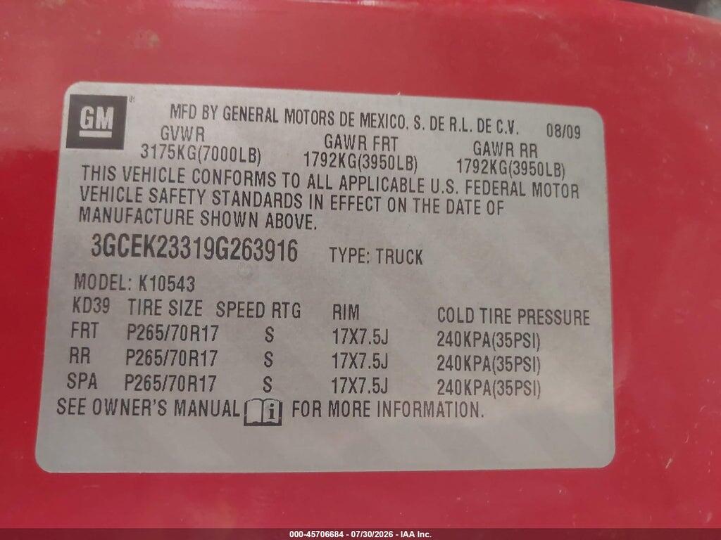 3GCEK23319G263916 2009 CHEVROLET SILVERADO 1500 photo no. 9