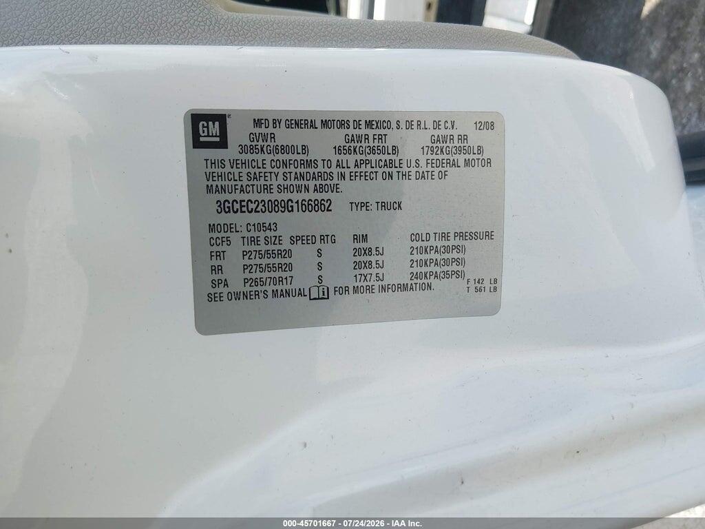 3GCEC23089G166862 2009 CHEVROLET SILVERADO 1500 photo no. 9