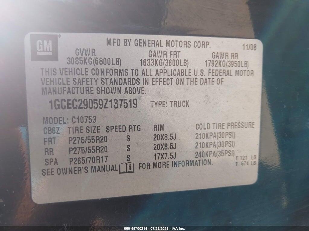 1GCEC29059Z137519 2009 CHEVROLET SILVERADO 1500 photo no. 9