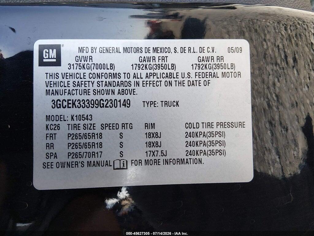 3GCEK33399G230149 2009 CHEVROLET SILVERADO 1500 photo no. 9