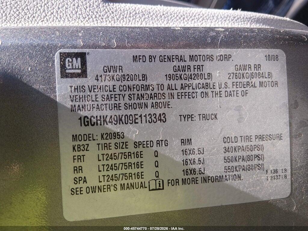 1GCHK49K09E113343 2009 CHEVROLET SILVERADO 2500HD photo no. 9