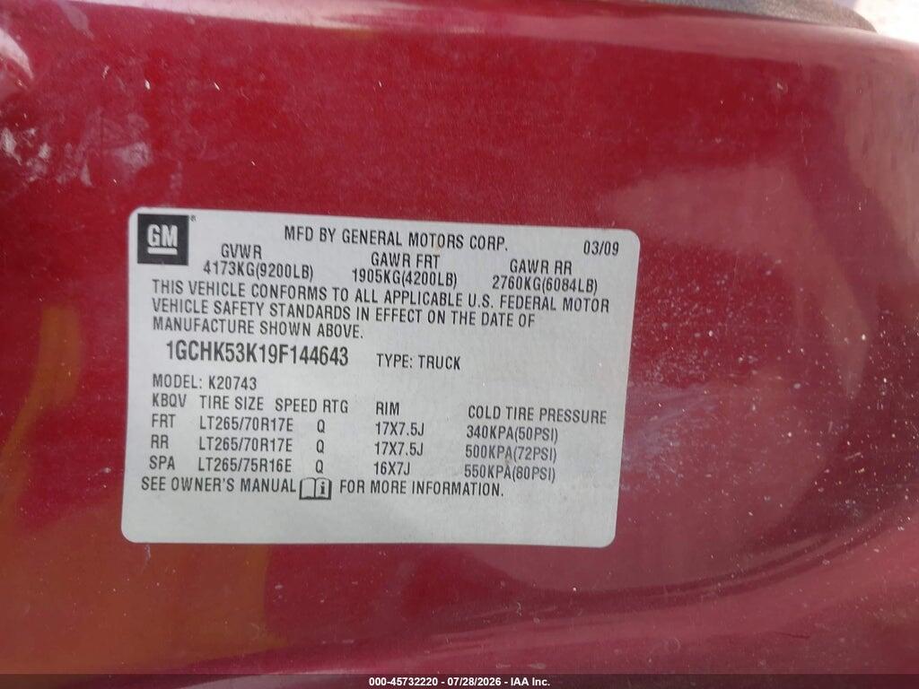 1GCHK53K19F144643 2009 CHEVROLET SILVERADO 2500HD photo no. 9