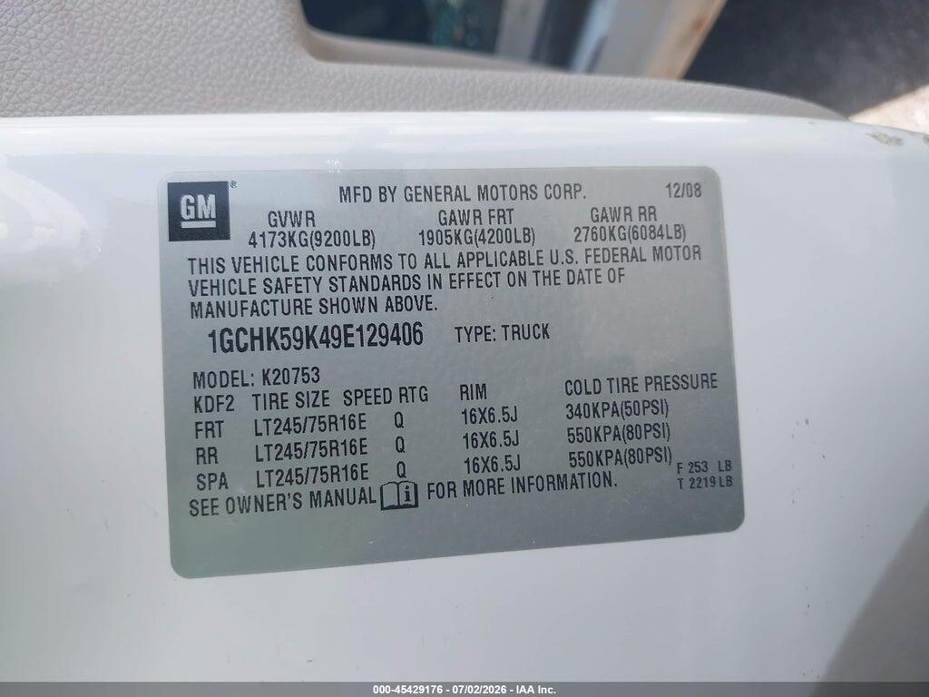 1GCHK59K49E129406 2009 CHEVROLET SILVERADO 2500HD photo no. 9
