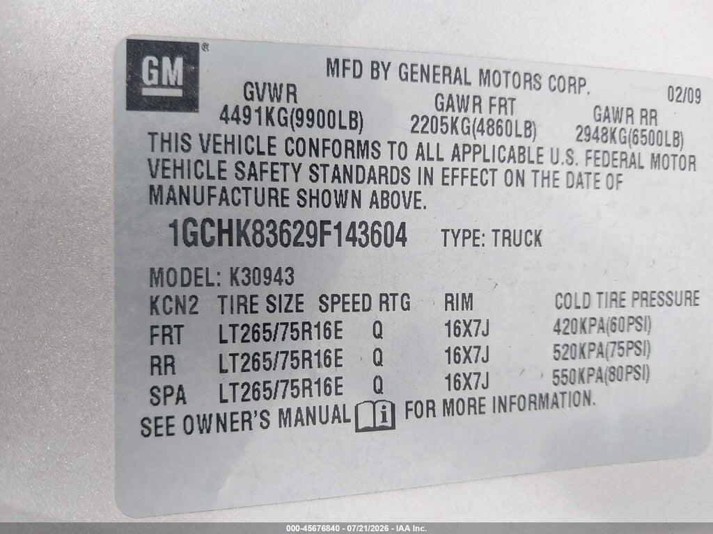 1GCHK83629F143604 2009 CHEVROLET SILVERADO 3500HD photo no. 9