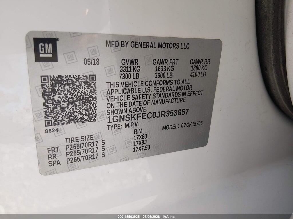 1GNSKFEC0JR353657 2018 CHEVROLET TAHOE photo no. 9